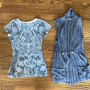 Burnout Tee and grey sleeveless open sweater
